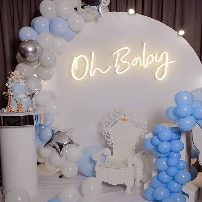 DIVATLA 38"x15" Large Oh Baby Sign for Backdrop - Oh Baby Neon Sign Dimmable Light Up Sign for Gender Reveal, Wedding, Birthday Party Bedroom Wall Decor