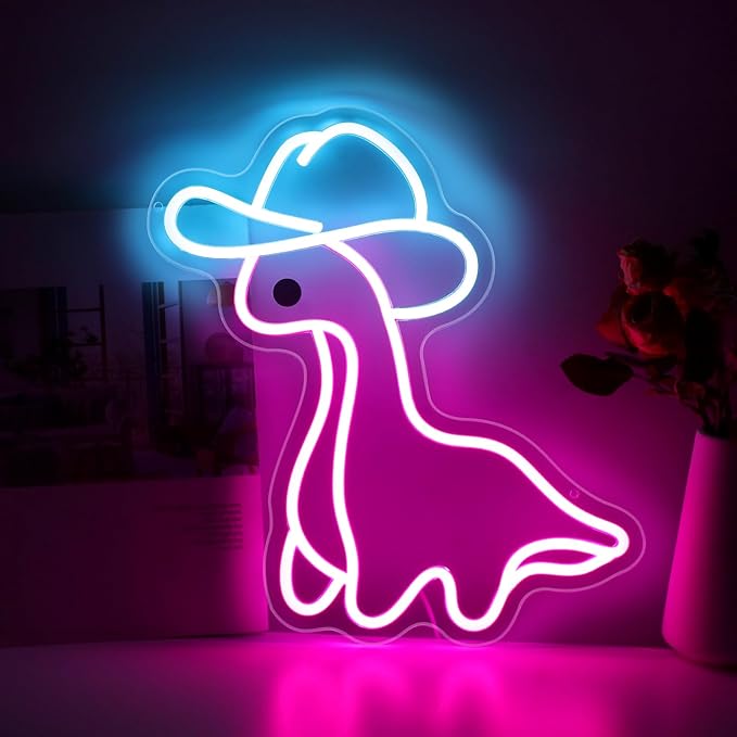 Cowboy Dinosaur Neon Sign, Dinosaur Wall Art, Personalized Gift, Kids Room Bedroom Decor, Neon Night Light