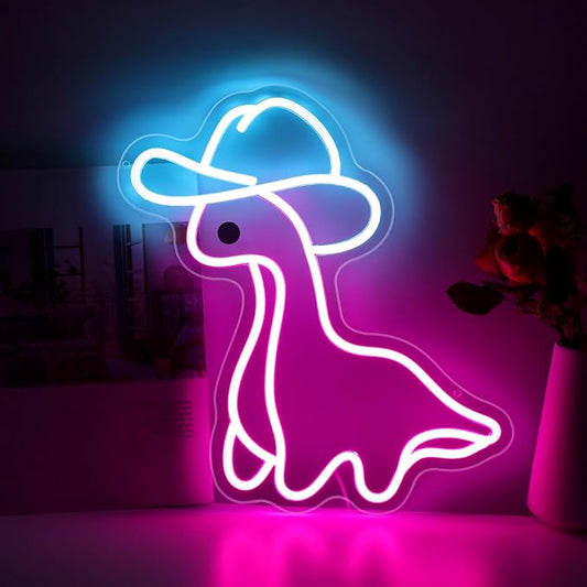 Cowboy Dinosaur Neon Sign, Dinosaur Wall Art, Personalized Gift, Kids Room Bedroom Decor, Neon Night Light