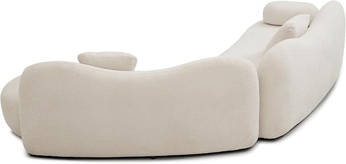 128" Luxury Curved Sectional Sofa with Ottoman, 6-Seater Boucle Couch Cloud Like Modular Sofa, Curved Sofas for Living Room, Luxury Couches with Butterfly Backrest Pillows (White)