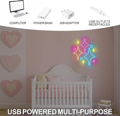 Sparkle Stars Neon Signs, Led Light Wall Decor For Kids Boys Girl's Bedrooms Living Room Nursery, Store Decoration, Game Room Family Birthday Bar Wedding Party Gift, Christmas, Birthday, Wedding, Hom