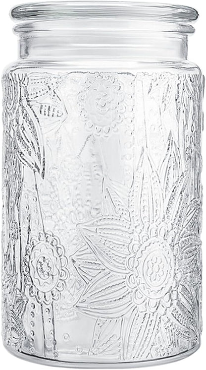 32oz Vintage Glass Jar With Lid, Glass Storage Containers, Airtight Kitchen Storage Containers For Sugar, Coffee, Tea, Spice, Flour, Candy Cookie, Pasta, Cereal, Cute Decorative Jars