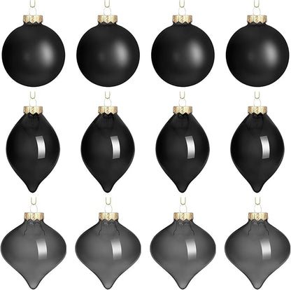 Zomiboo 12 Pcs Black Glass Christmas Ball Ornaments Set 3.15" Hanging Shatterproof Glass Bulbs for Christmas Tree Baubles Bulk for Holiday Xmas Tree Decorations Gifts