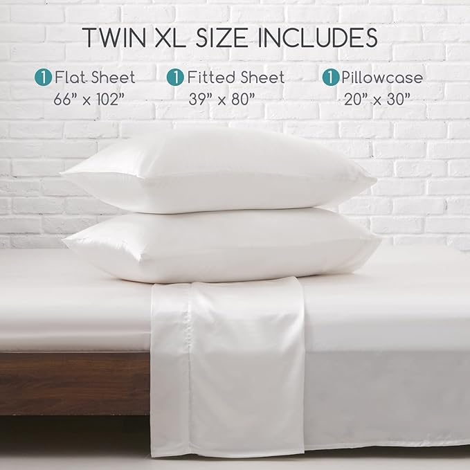 MR&HM Satin Bed Sheets, Twin XL Size Sheets Set, 3 Pcs Silky Bedding Set with 15 Inches Deep Pocket for Mattress (Twin XL, Ivory)
