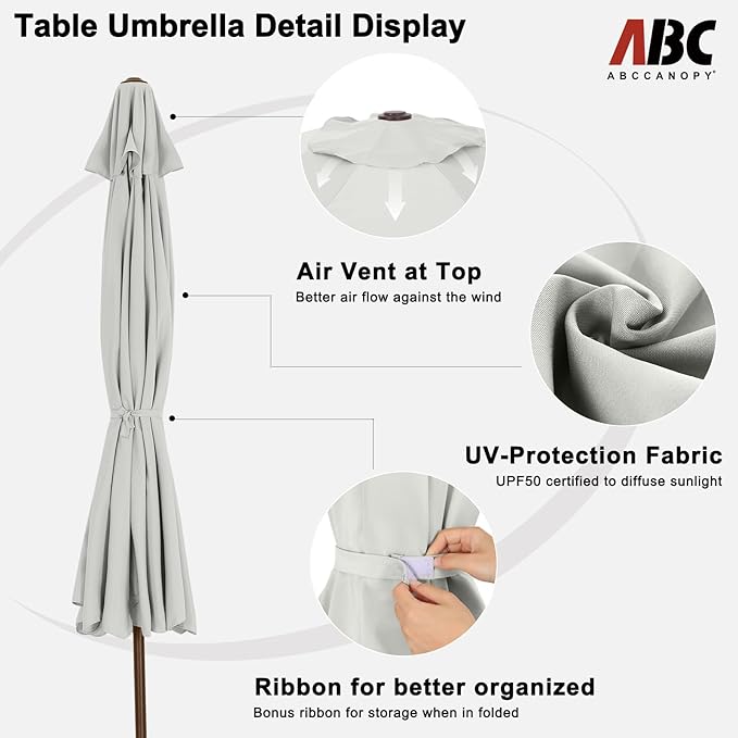 ABCCANOPY 11ft Scalloped Patio Umbrella, Outdoor Table Umbrella with Tilt and Crank, Fiberglass Ribs Deck Umbrella for Patio, Pool, Garden, Picnic (Light Beige)