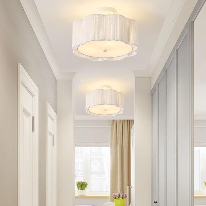 Rattan Ceiling Light Fixtures Flush Mount,3-Light Boho Light Fixtures Ceiling Mount for Bedroom,Close to Ceiling Light Modern Rattan Chandelier Lighting for Hallway Kitchen Dining Room(White)