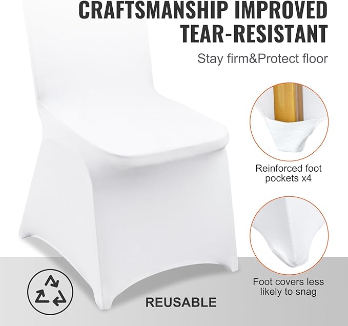 VEVOR 12 Pcs Flat-Front Chair Covers Polyester Spandex Chair Cover Stretch Slipcovers, Wedding, Holiday, Banquet, Party, Celebration, Dining, White