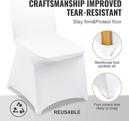 VEVOR 12 Pcs Flat-Front Chair Covers Polyester Spandex Chair Cover Stretch Slipcovers, Wedding, Holiday, Banquet, Party, Celebration, Dining, White