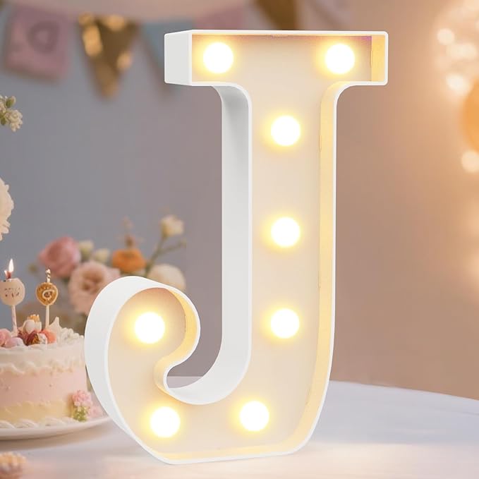Pooqla LED Marquee Letter Lights Sign, Light Up Alphabet Letter for Home Party Wedding Decoration J