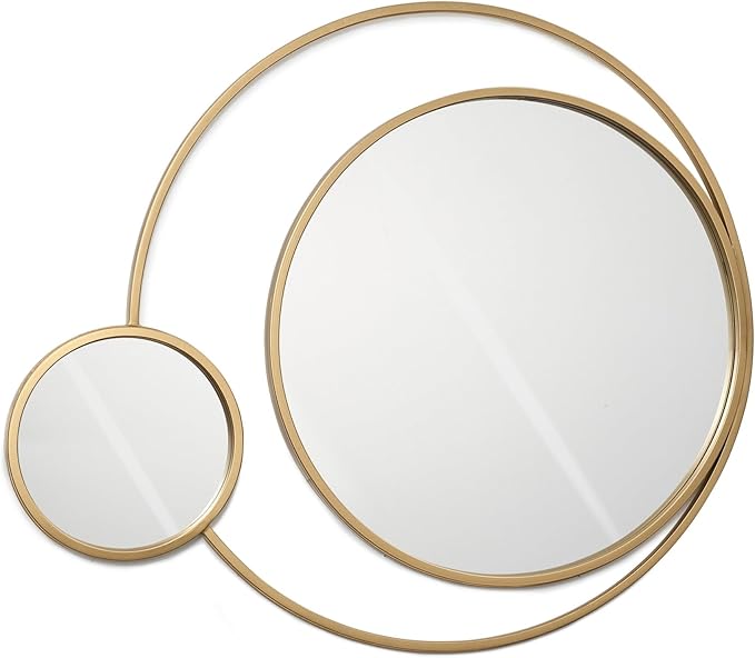 LuxenHome 31.5"x25.5" Round Wall Mirror, Orbit Modern Gold Metal Frame Wall Mounted Circles Decorative Accent Mirror for Bathroom Entryway, Bedroom, Living Room, Dining Room