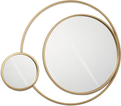 LuxenHome 31.5"x25.5" Round Wall Mirror, Orbit Modern Gold Metal Frame Wall Mounted Circles Decorative Accent Mirror for Bathroom Entryway, Bedroom, Living Room, Dining Room