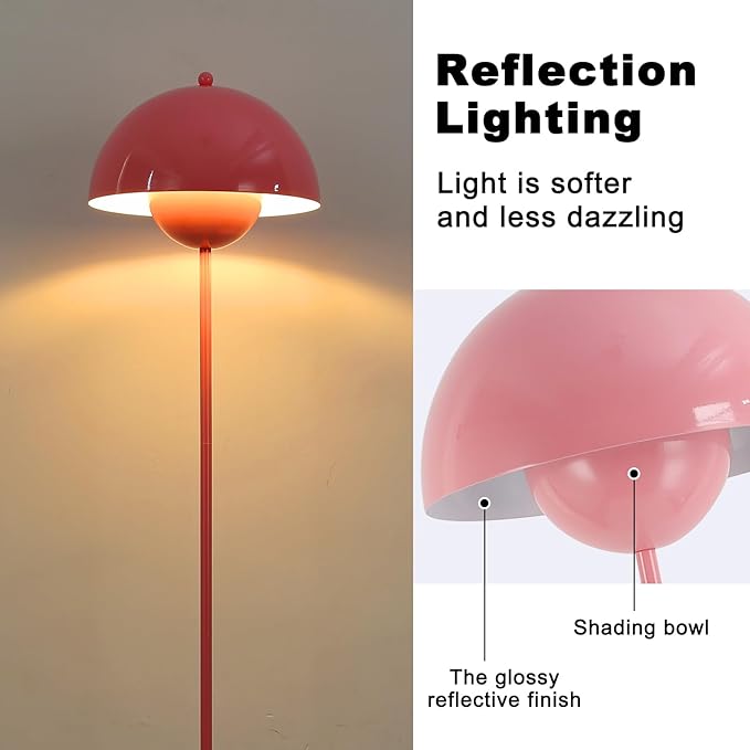 Modern Floor Lamp for Living Room, Industrial Tall Standing Lamp for Bedroom, Metal Shade Reflecting Light Reading Floor Lamp for Office, Nursery Room, Corner(Light Pink)