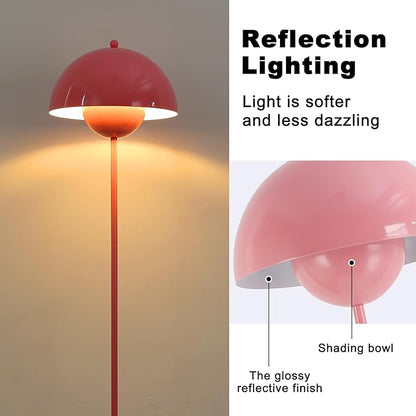 Modern Floor Lamp for Living Room, Industrial Tall Standing Lamp for Bedroom, Metal Shade Reflecting Light Reading Floor Lamp for Office, Nursery Room, Corner(Light Pink)