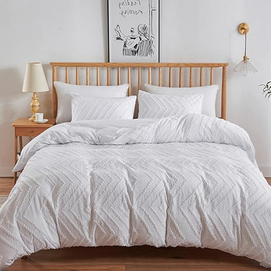 CLOTHKNOW White Twin/Twin XL Comforter Set Tufted Farmhouse Bedding Comforter Sets Plain White Bedding Sets Shabby Chic Bed Comforter Sets