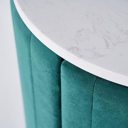homary Green Velvet Nightstand with 3 Drawers, Round Bedside Table with Sintered Stone Top, Modern Nightstand with Storage for Bedroom, End Table for Living Room