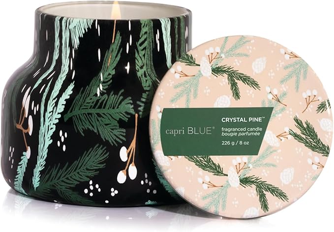 Capri Blue Pattern Play Signature Holiday Candle - Luxury Holiday Scented Candle for Home- Long Lasting Soy Wax Blend - Comes in Decorative Glass Jar (Crystal Pine, 8 oz)