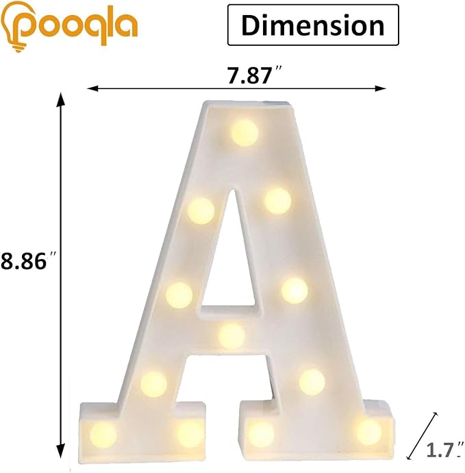 Pooqla LED Marquee Letter Lights, Warm White and Cool White Decorative Lighted Letters, Light Up Alphabet Letters for Boys Girls, Party, Wedding, Bar, Night Light, Birthday Decoration, Letter A