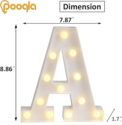 Pooqla LED Marquee Letter Lights, Warm White and Cool White Decorative Lighted Letters, Light Up Alphabet Letters for Boys Girls, Party, Wedding, Bar, Night Light, Birthday Decoration, Letter A