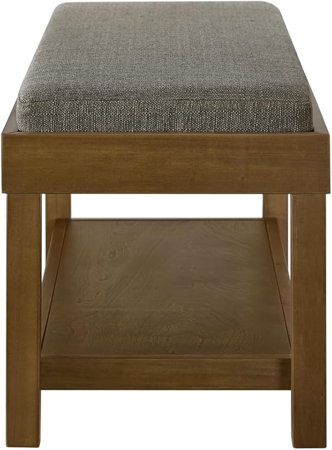 24KF Large Rectangular Storage Bench,Upholstered Seat Cushion,Ottoman Coffee Table with Removable Granite Cushion for Living Room,Entryway Bench Bed Bench with Solid Wood Shelf,5069-Granite