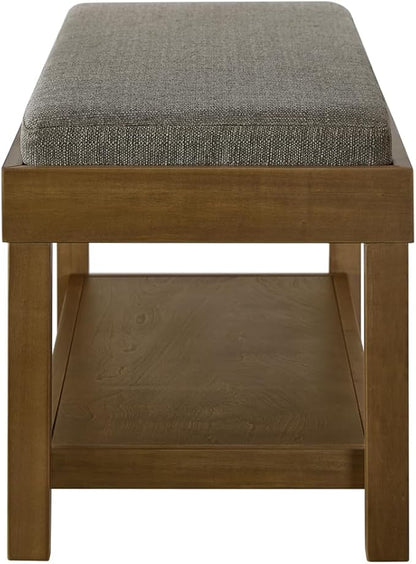 24KF Large Rectangular Storage Bench,Upholstered Seat Cushion,Ottoman Coffee Table with Removable Granite Cushion for Living Room,Entryway Bench Bed Bench with Solid Wood Shelf,5069-Granite