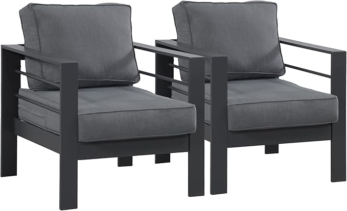 Wisteria Lane 2 Pieces Patio Furniture Aluminum Outdoor Chair, All-Weather Outdoor Single Chair, Grey Metal Chair with Dark Grey Cushions