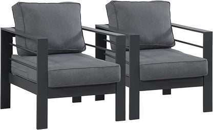 Wisteria Lane 2 Pieces Patio Furniture Aluminum Outdoor Chair, All-Weather Outdoor Single Chair, Grey Metal Chair with Dark Grey Cushions
