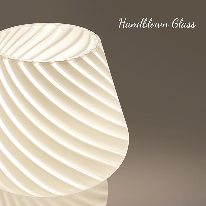 ONEWISH Mushroom Lamp-Small Table Lamp with Striped Glass, Nightstand Lamp for Bedroom, Living Room, 3000K E26 Bulb Included(White)