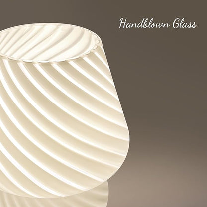 ONEWISH Mushroom Lamp-Small Table Lamp with Striped Glass, Nightstand Lamp for Bedroom, Living Room, 3000K E26 Bulb Included(White)