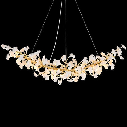 Modern Gold and Wtite Large Rectangle Tree Branch Dining Room Chandeliers, 72" Rectangle Ceramic Ginkgo Leaf Chandelier, Linear Chandeliers for Dining Room,Kitchen,Hanging Chandelier
