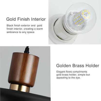 Eustace 15.8" Large Pendant Light, Adjustable Industrial Chandelier with Solid Wood and Brass Accent, Modern Hanging Light Fixtures for Kitchen Island, Living Room,Dining Room, Bedroom,Hallway