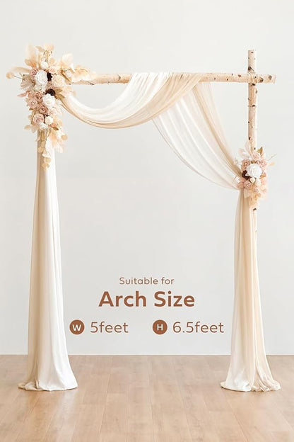 Ling's moment Spring Wedding Arch Flowers Kit Pack of 4, 2pcs Hanging Flower Arrangement 2pcs Chiffon Drapes Ceremony Fake Rose Arbor Backdrop Artificial Floral Outdoor Decorations, White Beige