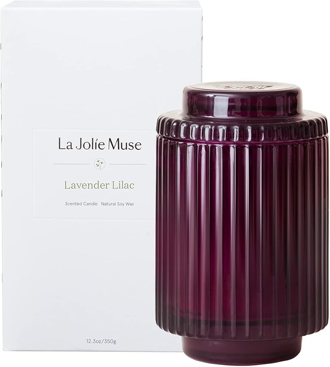LA JOLIE MUSE Candles for Home Scented, Lavender Lilac Scented Candle, Natural Soy Wax, Luxury Jar Candles for Women, 80 Hours Long Burning, 12.3oz