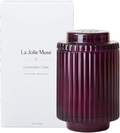 LA JOLIE MUSE Candles for Home Scented, Lavender Lilac Scented Candle, Natural Soy Wax, Luxury Jar Candles for Women, 80 Hours Long Burning, 12.3oz