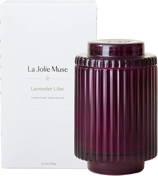 LA JOLIE MUSE Candles for Home Scented, Lavender Lilac Scented Candle, Natural Soy Wax, Luxury Jar Candles for Women, 80 Hours Long Burning, 12.3oz