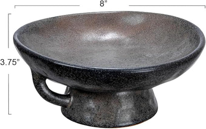 Creative Co-Op Stoneware Bowl with Handle and Base Decorative Object, Black Reactive Glaze