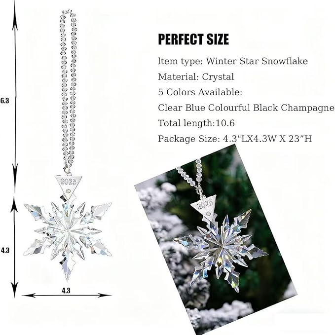 2025 Annual Christmas Ornaments Crystal Snowflake Star - Christmas Tree Ornaments Pendant Crystal Sun Catcher Home Hanging Decor (White 2025)