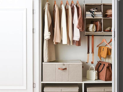 StorageWorks Shoe Organizer for Closet, Fits up to 24 Pairs, Shoe Cubby Storage Containers with Adjustable Dividers and Clear Cover, Mixing of Brown & Beige