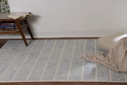 Capitola Hand-Tufted Wool Rug 6x9 Blue Coastal, Rustic Area Carpet for Bedroom Living Room, Textured Natural PB Style, Soft Wool Accent Mat