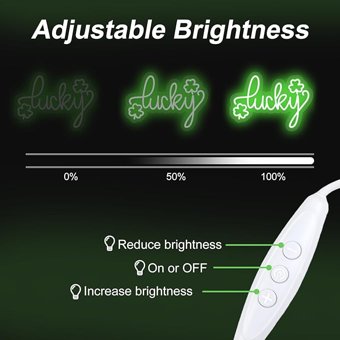 Lucky Shamrock Neon Sign, St. Patrick's Day Neon Sign,3 Leaf Clover Sign,Home Wall Decor,Saint Patrick's Day Decor,Encouraging Light For Party Favors, Classroom, Cave Bar Pub Home Party