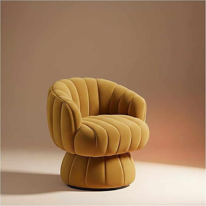 Vanity 360-Degree Swivel Accent Chair - Mid Century Modern Plush Round Makeup Chair, Relaxing Comfy Lounge Arm Chair, Idear for Living Room, Bedroom (Mustard, Velvet Fabric)