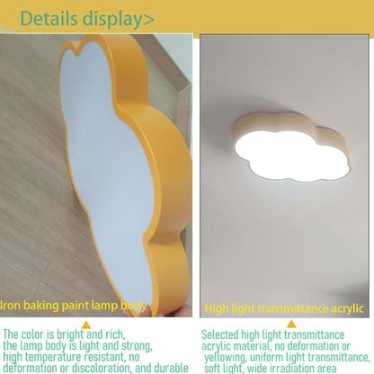 Cloud Shape LED Ceiling Light Fixture, 27 inch, Yellow, 54W, Dimmable with Remote, 4 Color Temperatures,for Kids Room/Bedroom Study/Nursery Ceiling Light