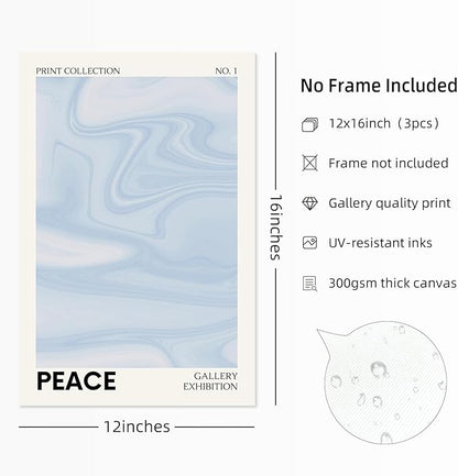 Blue Aura Wall Art Decor Retro Aesthetic Canvas Wall Art Pastel Abstract Pictures Prints Preppy Gradient Spiritual Poster Trendy Artwork Blue Painting for Room Bedroom 12x16 Inch Unframed Set of 3