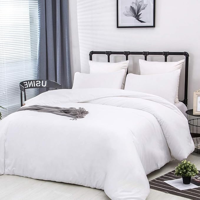 CLOTHKNOW White Queen Comforter Set 3Pcs White Bedding Comforter Sets All Season Soft Bed Comforter Sets Queen Comforter with 2 x Pillowcases