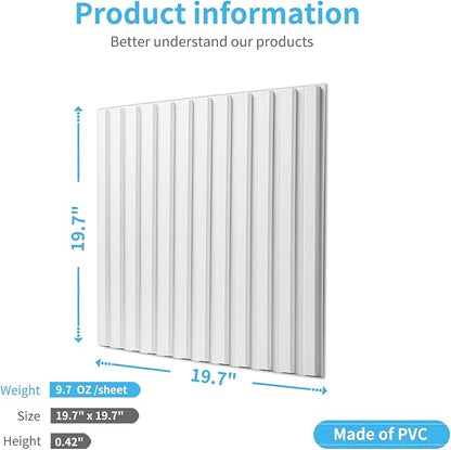 Art3d Slat Wall Panel, 3D Fluted Textured Panel 12-Tile 19.7 x 19.7in. - White
