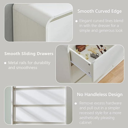 Modern 5 Drawers Dresser for Bedroom, 45" Tall Dressers & Chests of Drawers w/Curved Profile Design, Wood Mid Century Vertical Dresser w/Natural Texture for Bedroom, Living Room, Antique White