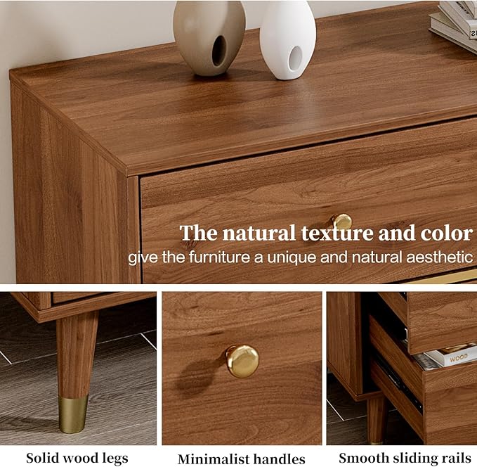 9 Drawer Dresser 63" Wide Mid Century Modern Chest of Drawers, Tan