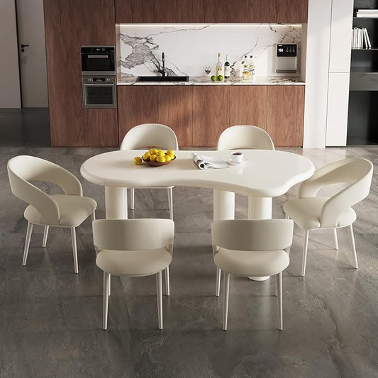 62.2" Dining Table Set for 6, Dining Table with 6 Chairs,Modern Cream Style Dining Table Set for Kitchen, Dining Room