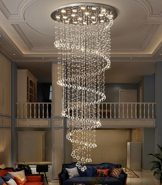 Glam Crystal Chandelier with Dimmable Bulbs High Ceiling Light Fxitures