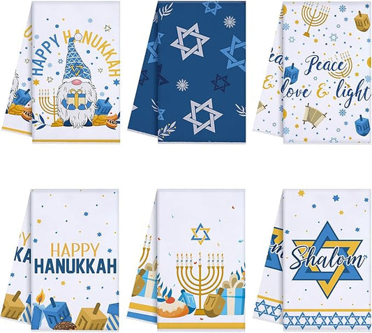 Oudain Hanukkah Kitchen Towels Set of 6 Blue Watercolor Holiday Dish Towels Tabletop Decor