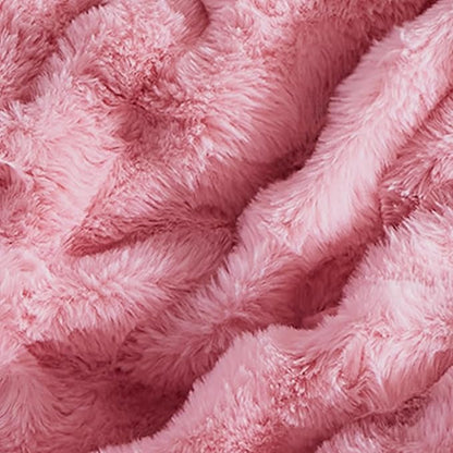 Lotus Karen Faux Fur Pink Comforter King – Fluffy Big Bubble Faux Rabbit Fur Thick Comforter Sets, Warm Cozy Fuzzy Bed Set 3 Pieces, 1 Comforter and 2 Pillowcases